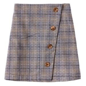 kidpik Plaid Faux Wrap Skirt Girls 7/8 Grey Blue Yellow Glen Check Button Detail